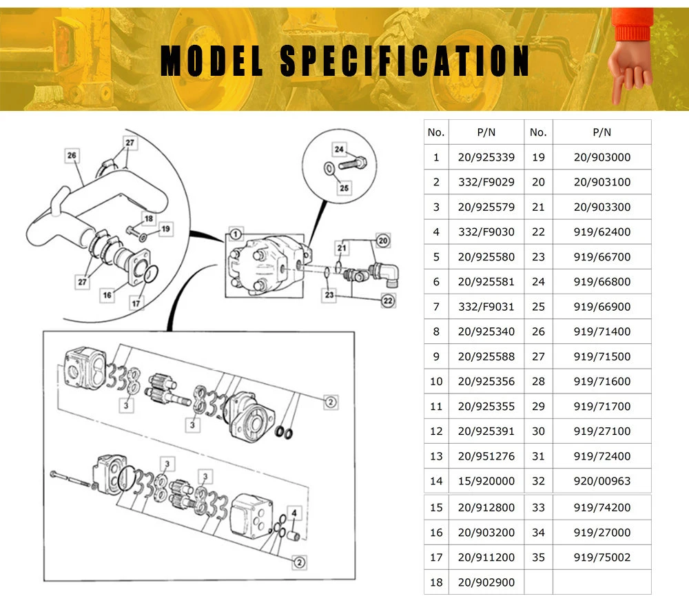 China Manufacturers Parker 20/912800 20/903100 20/911200 Jcb Hydraulic Gear Pump 3cx 3dx 4cx